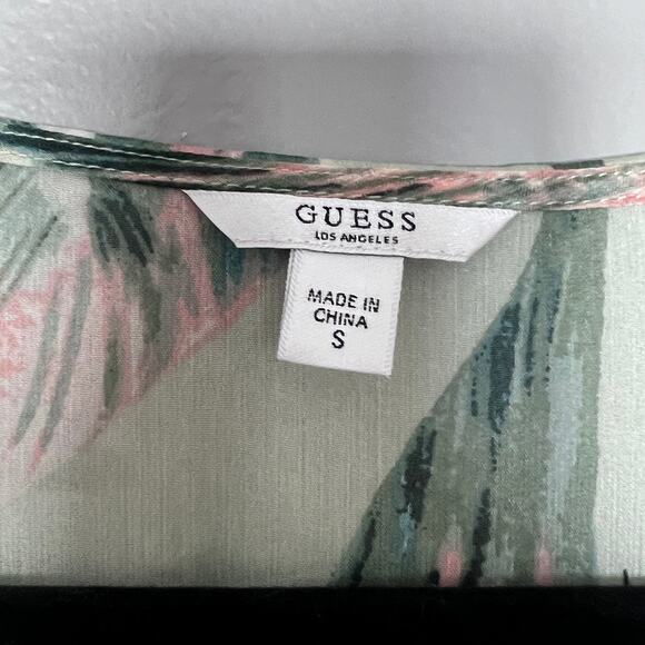 ✨GUESS Women’s Blouse Size S Green hawaiian print Floral Long Sleeve sheer Top - Picture 5 of 7